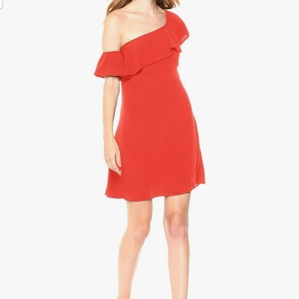Astr The Label Marisol Off the Shoulder Crepe Mini Dress Size L Red/Orange